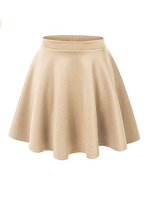 Afibi Casual Mini Stretch Waist Flared Plain Pleated Skater Skirt