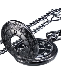 Mudder Vintage Roman Numerals Scale Quartz Pocket Watch with Chain