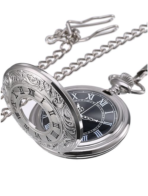 Mudder Vintage Roman Numerals Scale Quartz Pocket Watch with Chain