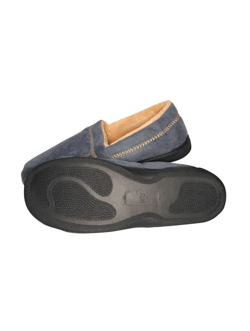 Deluxe Comfort Modern Moccasin Memory Foam Men's Slipper, Size 11-12 Stylish Microsuede Long-Lasting Memory Foam Warm Fleece Lining Men's Slippers, Grey