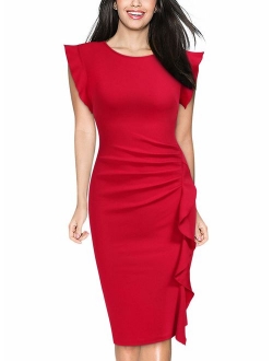 Women's Business Retro Ruffles Slim Cocktail Pencil Dress