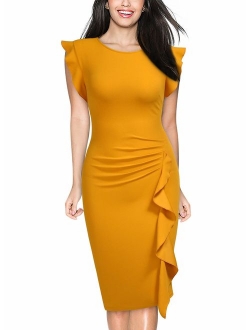 Women's Business Retro Ruffles Slim Cocktail Pencil Dress