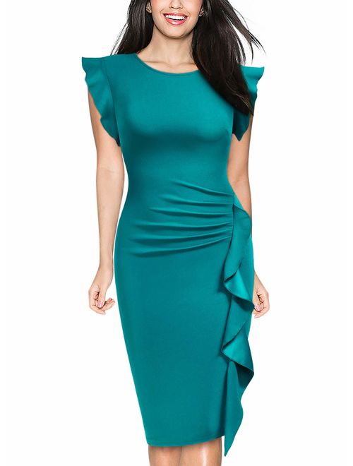 Miusol Women's Business Retro Ruffles Slim Cocktail Pencil Dress