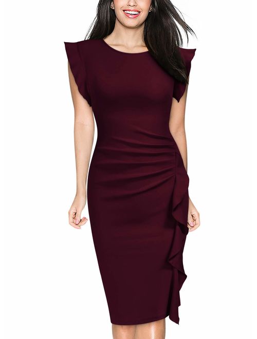 Miusol Women's Business Retro Ruffles Slim Cocktail Pencil Dress