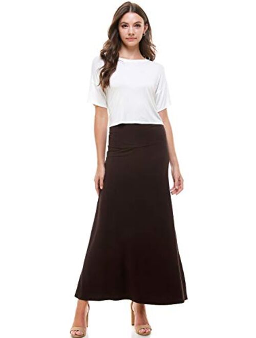 Azules Women's Rayon Span Regular to Plus Size Maxi Skirt - Solid