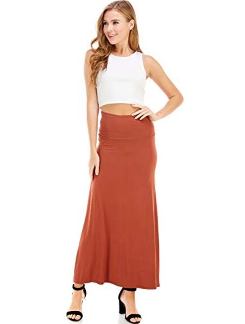 Azules Women's Rayon Span Regular to Plus Size Maxi Skirt - Solid