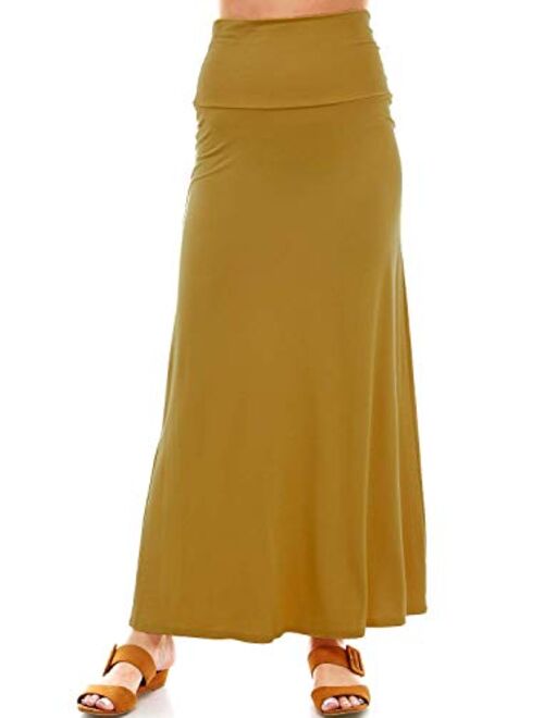 Azules Women's Rayon Span Regular to Plus Size Maxi Skirt - Solid