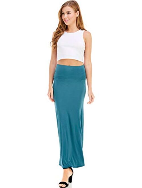 Azules Women's Rayon Span Regular to Plus Size Maxi Skirt - Solid