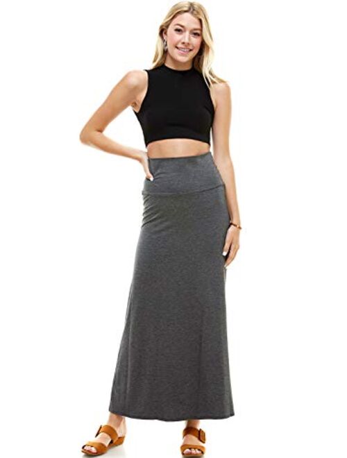 Azules Women's Rayon Span Regular to Plus Size Maxi Skirt - Solid