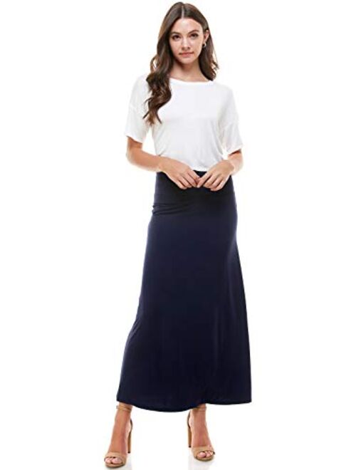 Azules Women's Rayon Span Regular to Plus Size Maxi Skirt - Solid