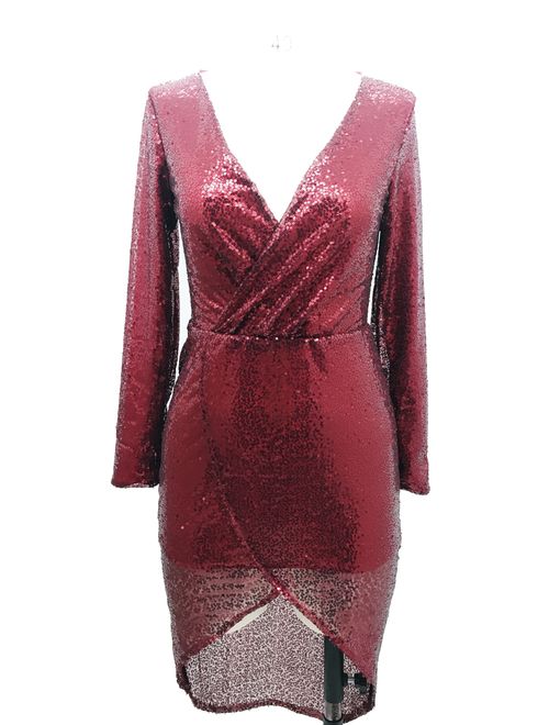 Women Sexy Sequin V Neck Wrap Long Dress Ladies Bodycon Evening Cocktail Party Dress