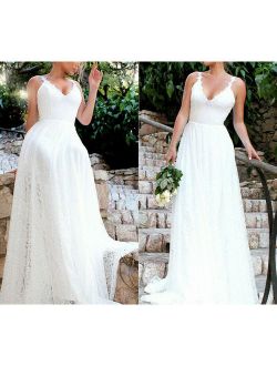 Women Lace Evening Party Ball Prom Gown Formal Cocktail Wedding Long Dress White Size S