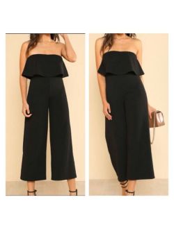 Black Elegant Sleeveless Tube Wide Leg Jumpsuit in XS