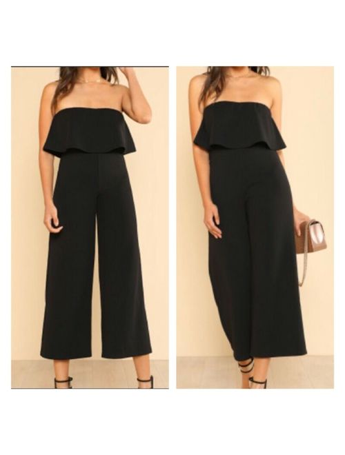 Black Elegant Sleeveless Tube Wide Leg Jumpsuit in XS