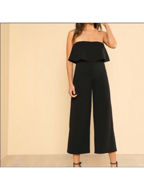 Black Elegant Sleeveless Tube Wide Leg Jumpsuit in XS