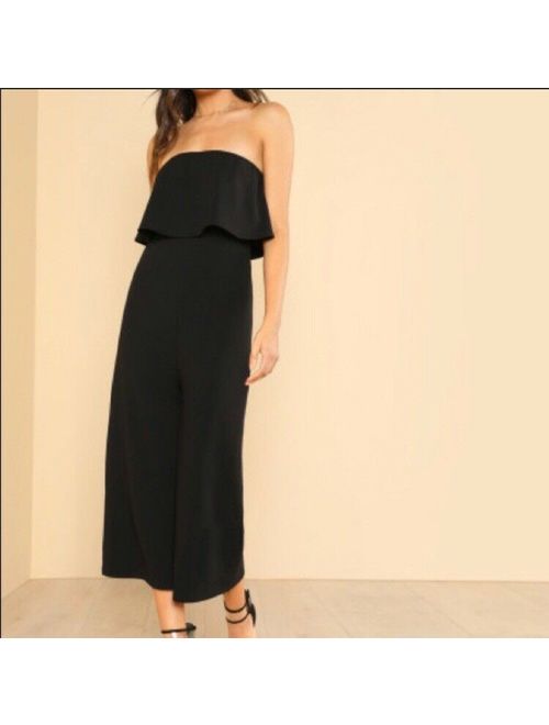 Black Elegant Sleeveless Tube Wide Leg Jumpsuit in XS