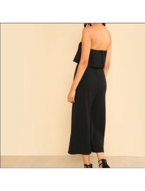 Black Elegant Sleeveless Tube Wide Leg Jumpsuit in XS