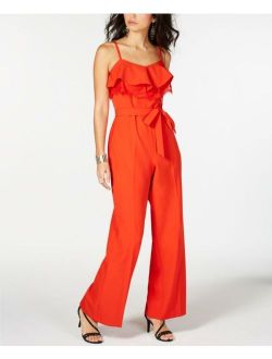 Thalia Sodi 7912 Size 10 Coral Fire Solid Wide Leg Jumpsuit Belted $99