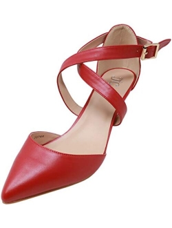 Women's Matte Pointed Toe Ankle Strap Pumps