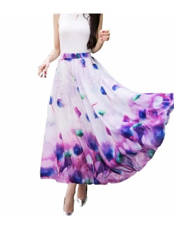 Afibi Women Full/Ankle Length Blending Maxi Chiffon Long Skirt Beach Skirt