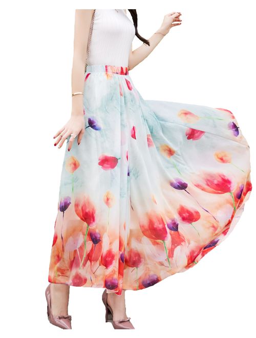 Afibi Women Full/Ankle Length Blending Maxi Chiffon Long Skirt Beach Skirt