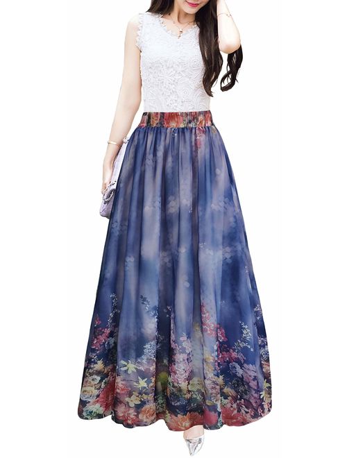 Afibi Women Full/Ankle Length Blending Maxi Chiffon Long Skirt Beach Skirt