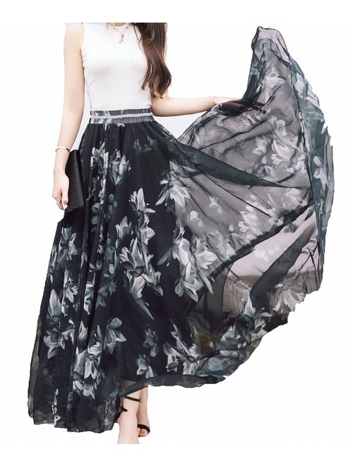 Afibi Women Full/Ankle Length Blending Maxi Chiffon Long Skirt Beach Skirt