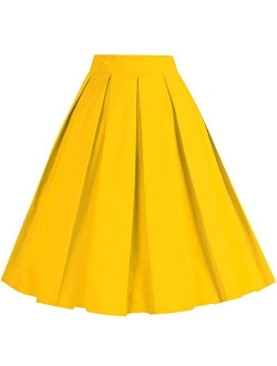 Dressever Women's Vintage A-line Printed Pleated Flared Midi Skirts