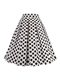 Dressever Women's Vintage A-line Printed Pleated Flared Midi Skirts