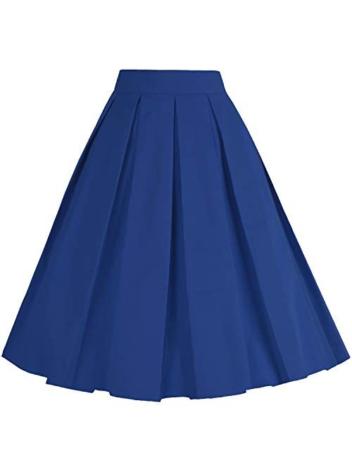 Dressever Women's Vintage A-line Printed Pleated Flared Midi Skirts