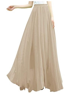 v28 Women Ladies Full/Ankle Length Elastic Retro Maxi Chiffon Long Skirt