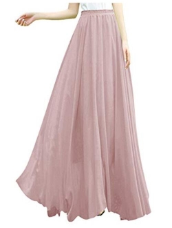 v28 Women Ladies Full/Ankle Length Elastic Retro Maxi Chiffon Long Skirt