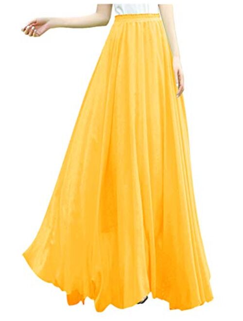 v28 Women Ladies Full/Ankle Length Elastic Retro Maxi Chiffon Long Skirt