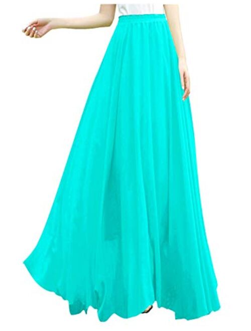 v28 Women Ladies Full/Ankle Length Elastic Retro Maxi Chiffon Long Skirt