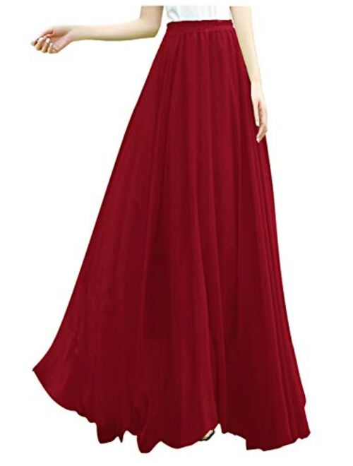 v28 Women Ladies Full/Ankle Length Elastic Retro Maxi Chiffon Long Skirt