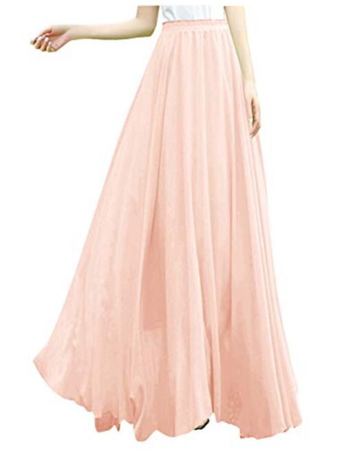 v28 Women Ladies Full/Ankle Length Elastic Retro Maxi Chiffon Long Skirt