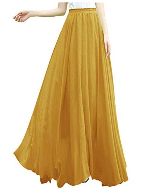 v28 Women Ladies Full/Ankle Length Elastic Retro Maxi Chiffon Long Skirt