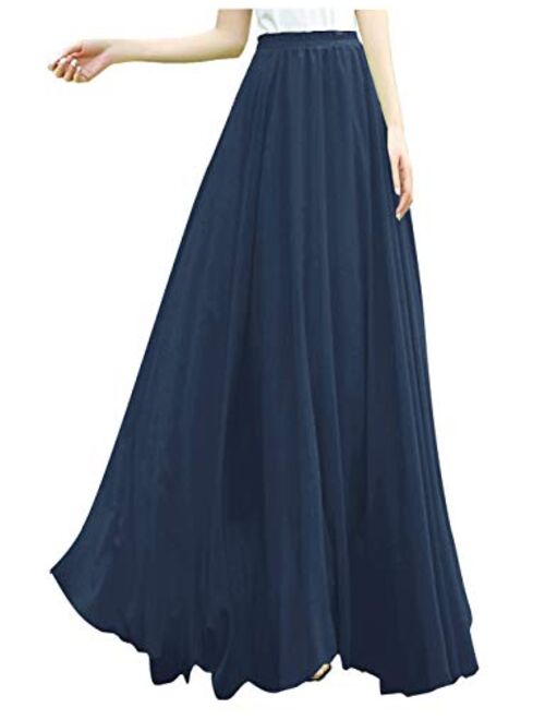 v28 Women Ladies Full/Ankle Length Elastic Retro Maxi Chiffon Long Skirt