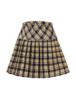 Women's Elastic Waist Tartan Knife Pleated School Skirt