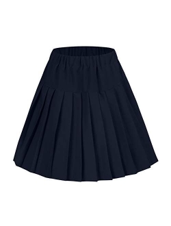 Women's Elastic Waist Tartan Knife Pleated School Skirt