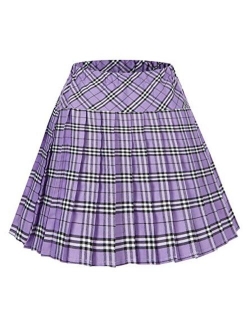 Women's Elastic Waist Tartan Knife Pleated School Skirt