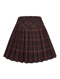 Women's Elastic Waist Tartan Knife Pleated School Skirt