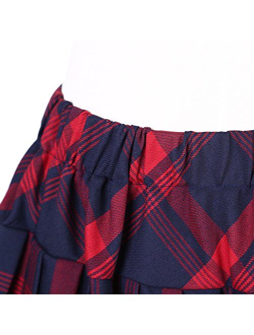 Urban CoCo Women's Elastic Waist Tartan Knife Pleated School Skirt