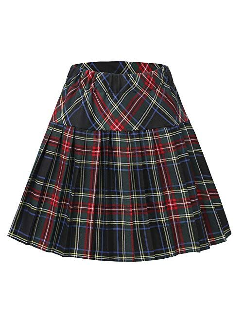 Urban CoCo Women's Elastic Waist Tartan Knife Pleated School Skirt