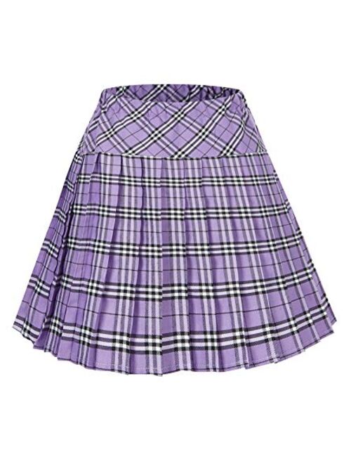 Urban CoCo Women's Elastic Waist Tartan Knife Pleated School Skirt