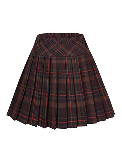 Urban CoCo Women's Elastic Waist Tartan Knife Pleated School Skirt