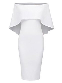 Women Off Shoulder Batwing Cape Midi Dress