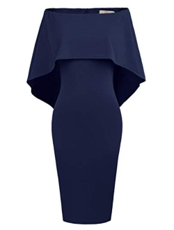 Women Off Shoulder Batwing Cape Midi Dress