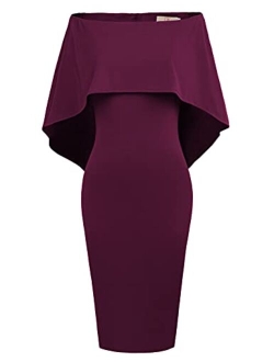 Women Off Shoulder Batwing Cape Midi Dress