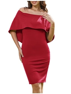 Women Off Shoulder Batwing Cape Midi Dress